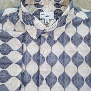Club Monaco Shirt Geometric Pattern Casual Short Sleeve Button-Up Cotton Size S
